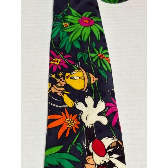 Looney Tunes Addiction 100% Silk Tie Sylvester Tweety Jungle Design Handmade - Picture 4 of 7